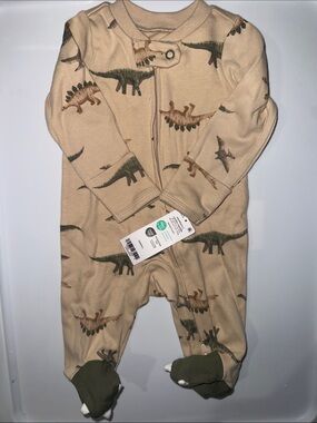 Carter's Tan Dinosaur Print Footed Pajamas